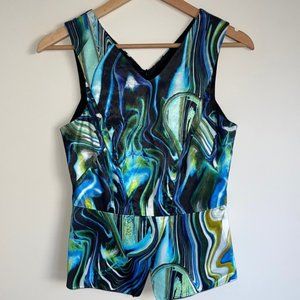 VERONIKA MAINE Sleeveless watercolour abstract v-neck top